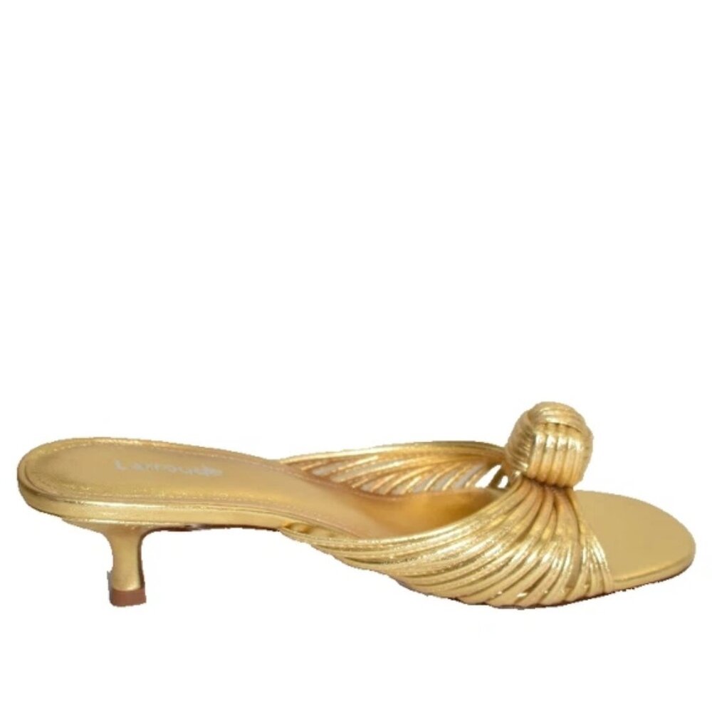 Share New! LARROUDE Valerie Mule In Gold Metallic Leather Size 7 DD486 - Picture 4 of 7